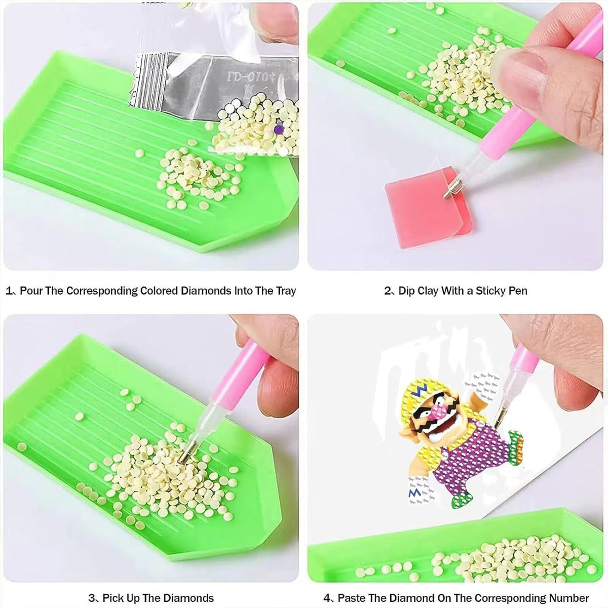 PICNICFUN Diamond Kits Stickers for Kids,24 PCS 5D DIY Cute Cartoon Characters and Animals Handmade Digital Paint Rhinestone Mosaic Sticker Making for Kids,Children Art Craft