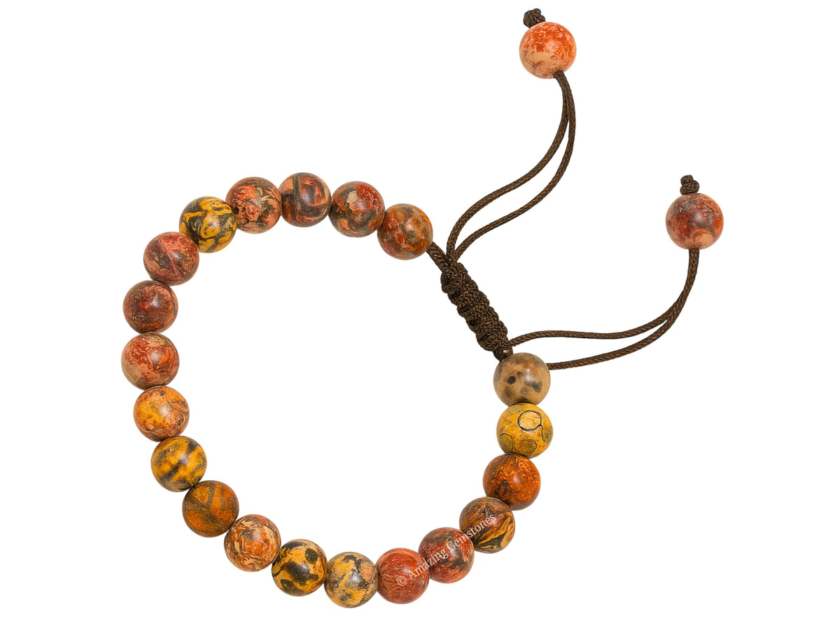 Amazing Gemstone Leopard Jasper Bracelet for Women Men's Gifts - Protection Healing Crystal Bracelet - 8mm Gemstone Beaded Adjustable Bracelet Pulseras Para Hombres Mujer Stocking Stuffers