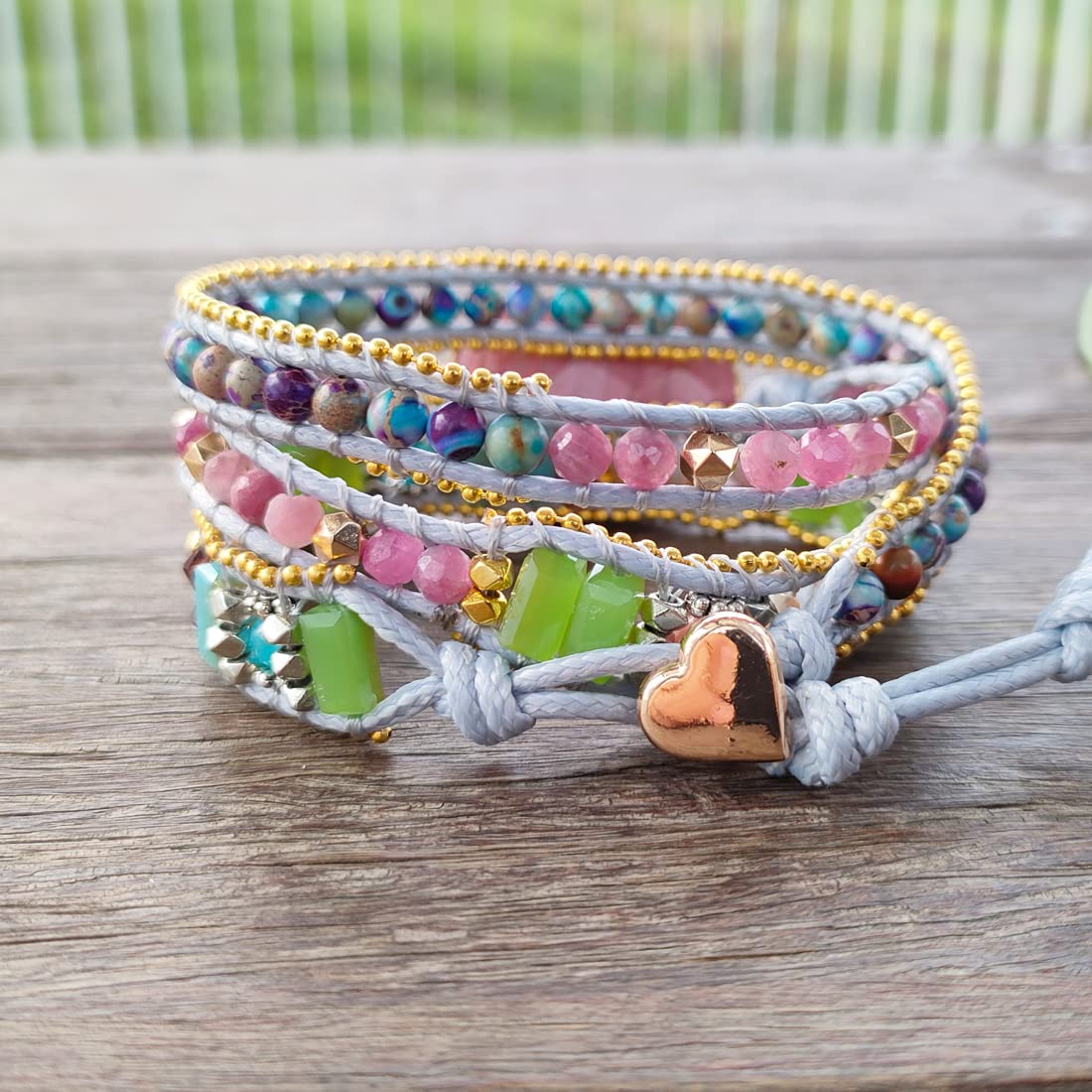 YGLINE Boho Wrap Bracelets Natural Rhodochrosite Crystal Stone Variety Beads Strand Bracelet