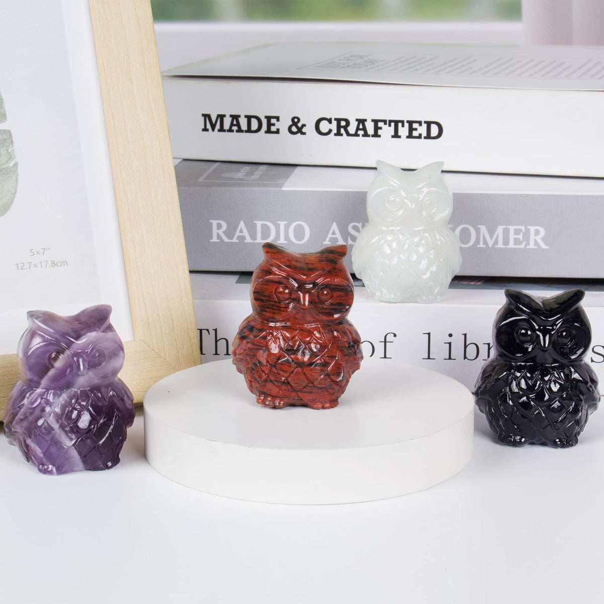 Ytbeoxk 1.9 Inch Red Sesame Stone Owl Statue, Healing Crystal Cute Decor Figurine, Hand-Carved Gemstone, Bedroom Office Spiritual Gift, Owl Gifts