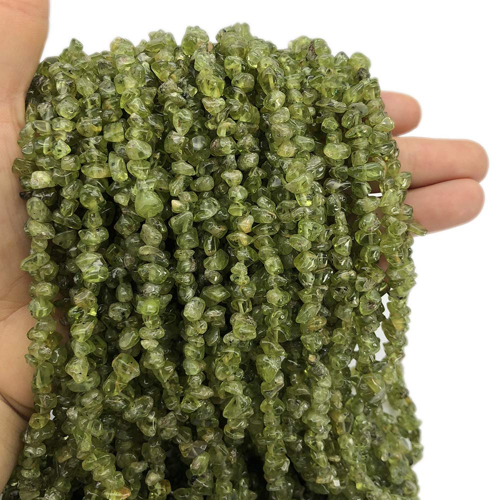 favoramulet 3-7mm Mini Peridot Tumbled Stone Chip Beads for Jewelry Making, Irregular Shaped Healing Crystal Loose Bead Supply, Pack of 2 Strands(64 inches)