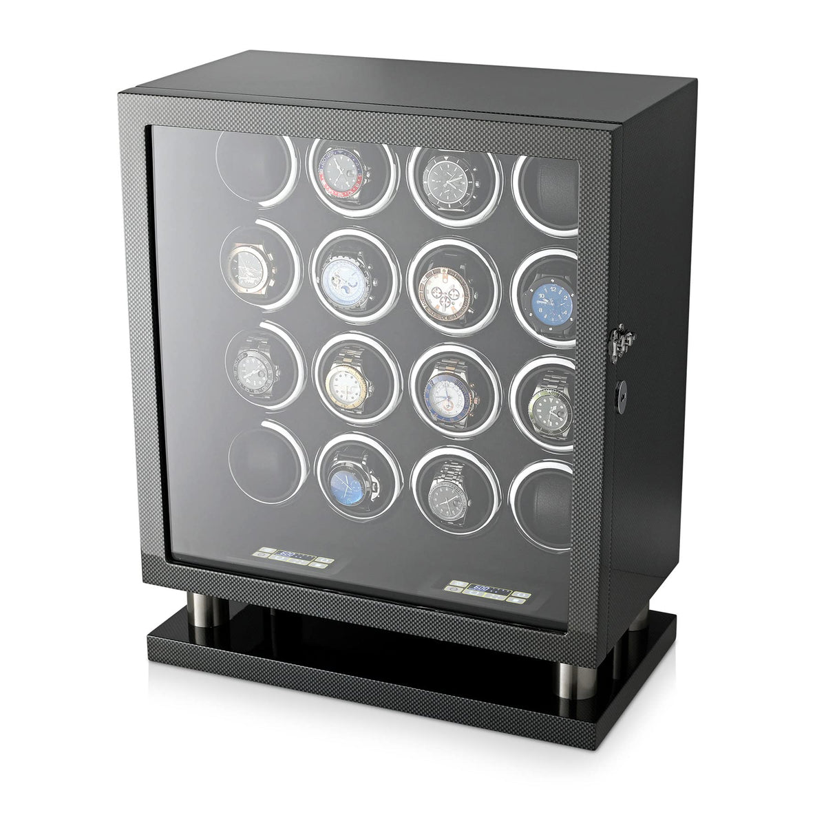 16 Watch Winder for Automatic Watches with LED Light and Coordinated Rotor Stop (Carbon)