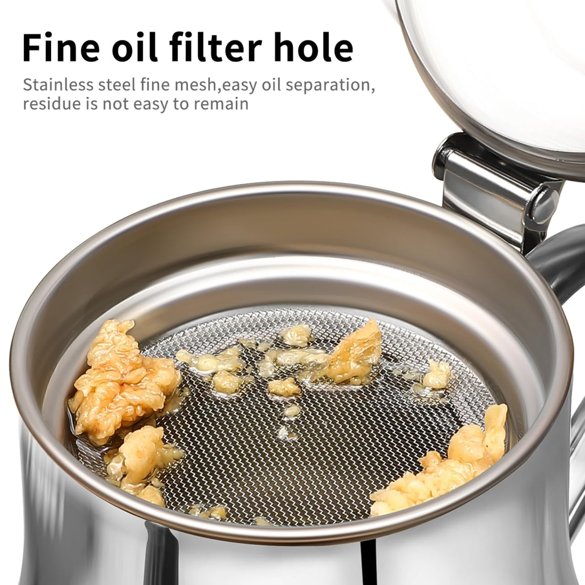 OUNONA Stainless Steel Oil Strainer Pot 2-in-1 Grease Separator and Dispenser with Removable Filter Screen and Cover for Kitchen Cooking 7.48X3.74X5.31 Inches