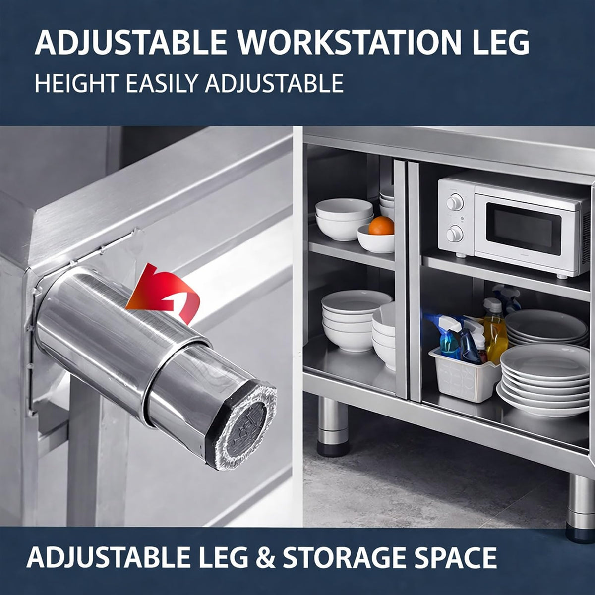 Stainless Steel Work Table, 39 in/42 in Commercial Food Prep Worktable, Heavy Duty Prep Worktable, Kitchen Cabinet Work Benches for Garage Restaurant, Home and Hotel(100x60x80cm/39.3x23.6x31.4in)