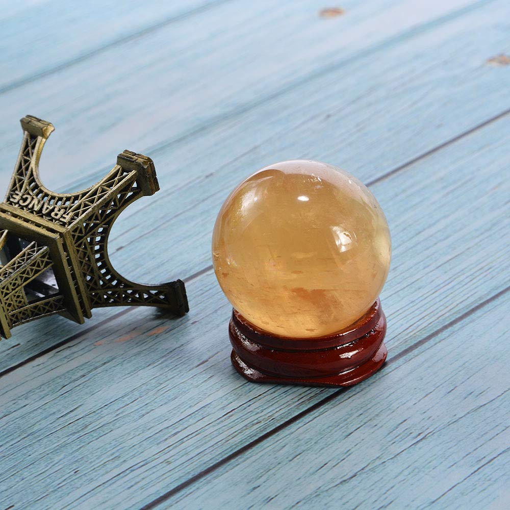 Wixine 1Pcs 40mm Yellow Citrine Quartz Crystal Sphere Ball Healing Gemstone