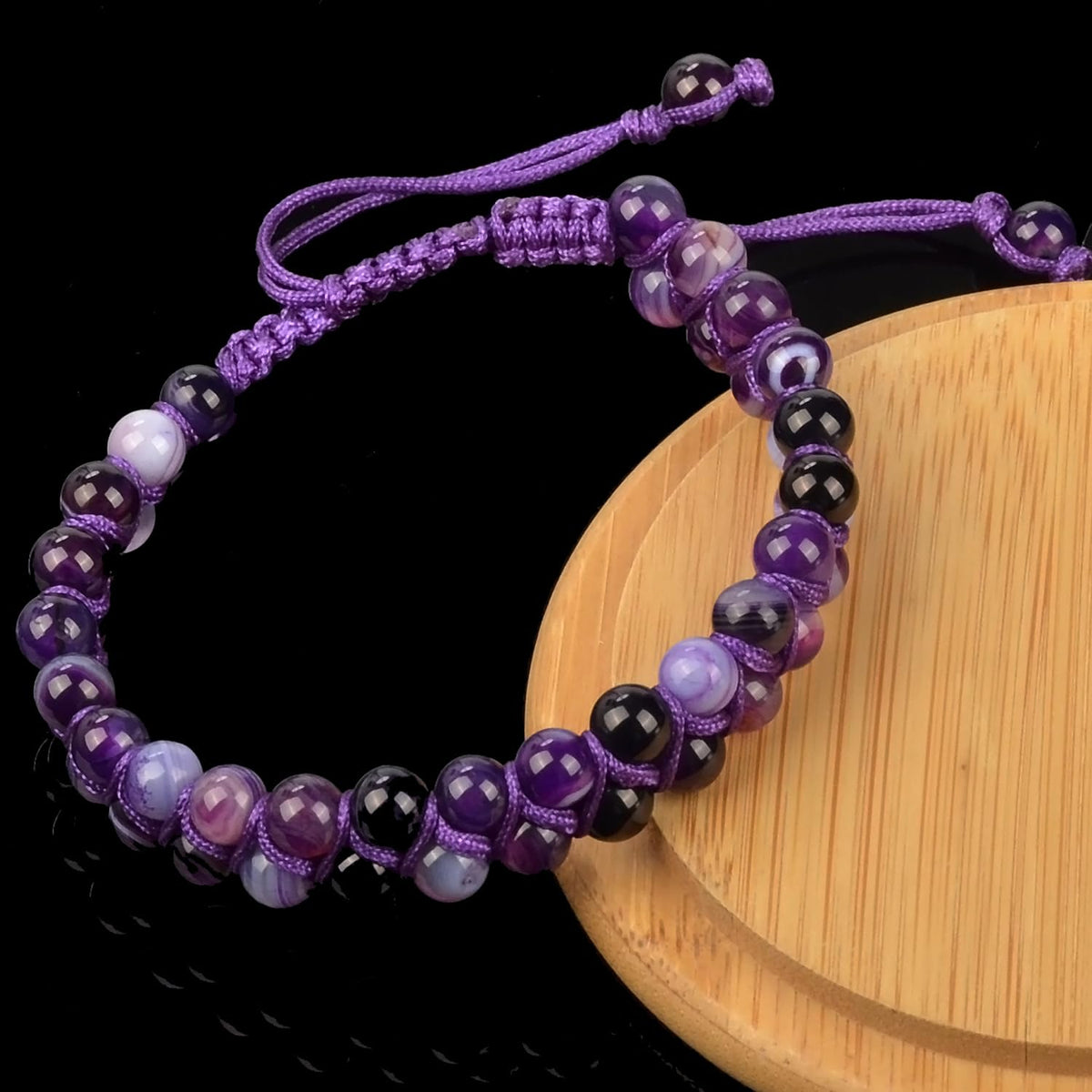 MASSIVE BEADS Natural Chakra Healing Power Crystals Macrame Bracelet Yoga Double Layer Stone Beads Gemstone Meditation Relax Anxiety Bangle for Unisex Women Men (Purple Strip Agate, 6mm)