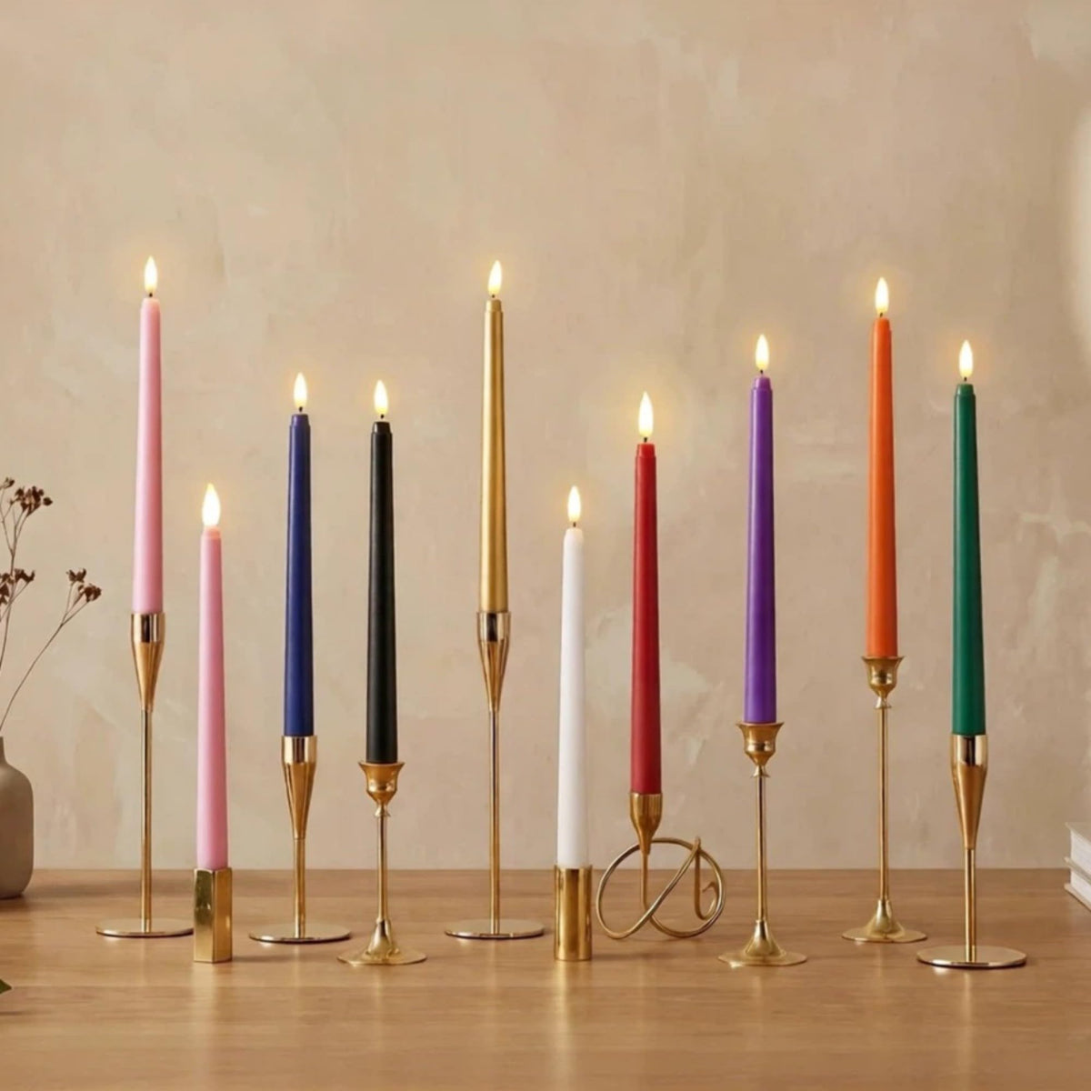 Ni-JASW Sage Green Flameless Taper Candles with Remote, Flickering Battery Operated LED Candlesticks Home Decor Set of 4