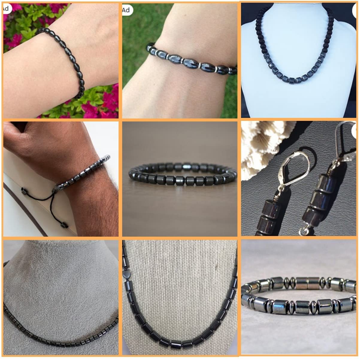 HAAMIIQII 50pcs 8mm Natural Black Hematite Loose Gemstone Beads Square Shape Spacer Stone Beads for Jewelry Making DIY Bracelets Necklaces Crafting