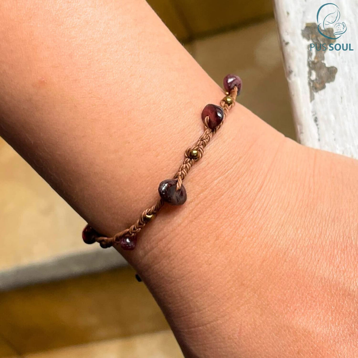 PusSoul Handmade Garnet Small Crystal Bracelet (6.5-7.5'') - Adjustable & Plus Size, Natural Healing Crystal Chips, Waterproof, Chakra Beaded - Unusual Jewelry for Women, Girl & Friendship from