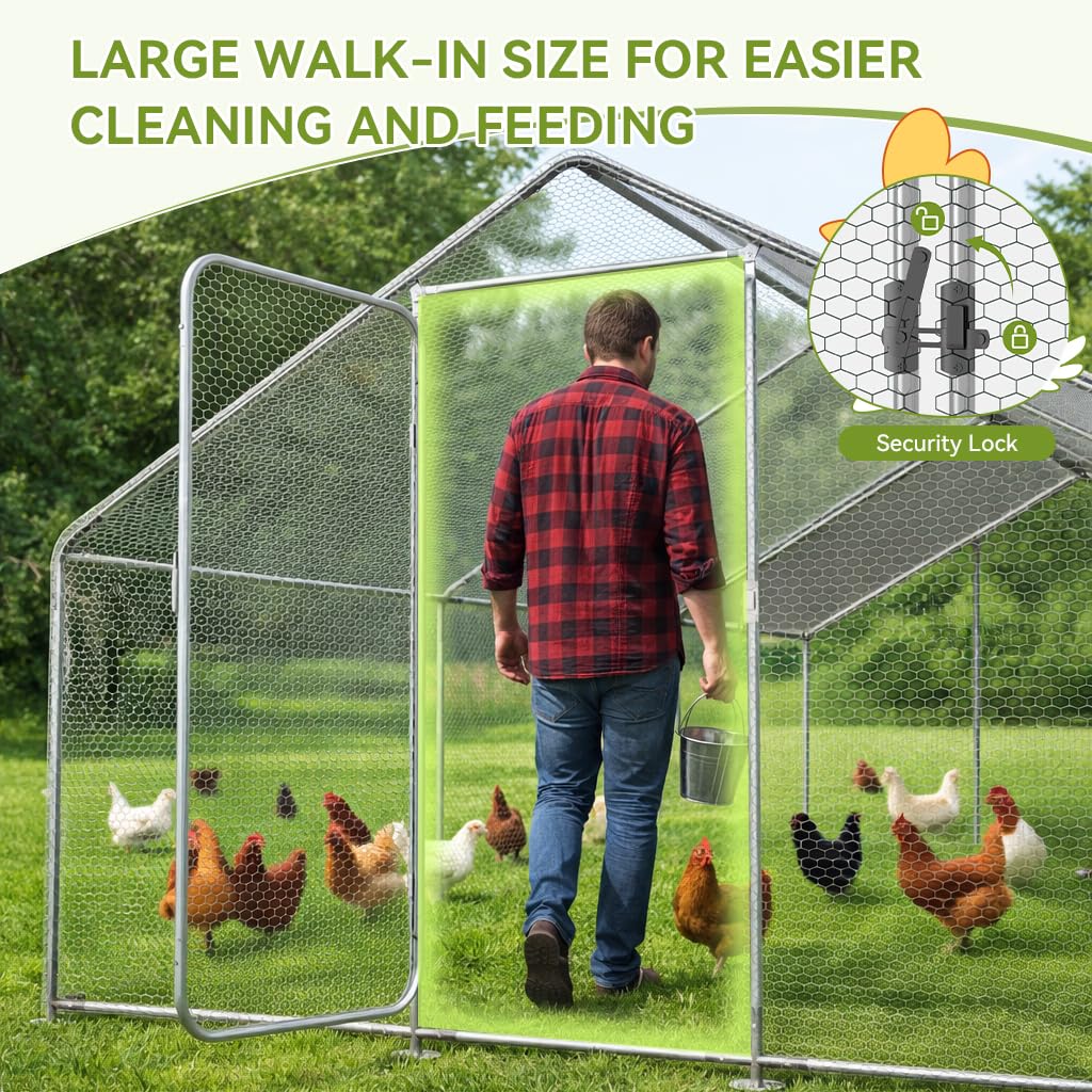 COMHOMA 19.7×10×6.6FT Large Metal Chicken Coop with Roosting Perch,Walk-in Chicken Run with Waterproof Roof & Lockable Door,Outdoor Poultry Cage for Hens,Ducks,Rabbits