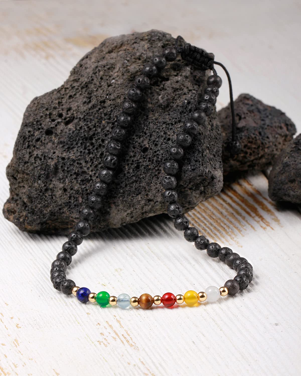 Jewever 2PCS Anklet Bracelets for Women 7 Chakra Healing Crystals Essential Oils Diffuser Worry Stone Energy Balancing Meditation Yoga gifts Beach Foot (Lava stone & Moonstone)