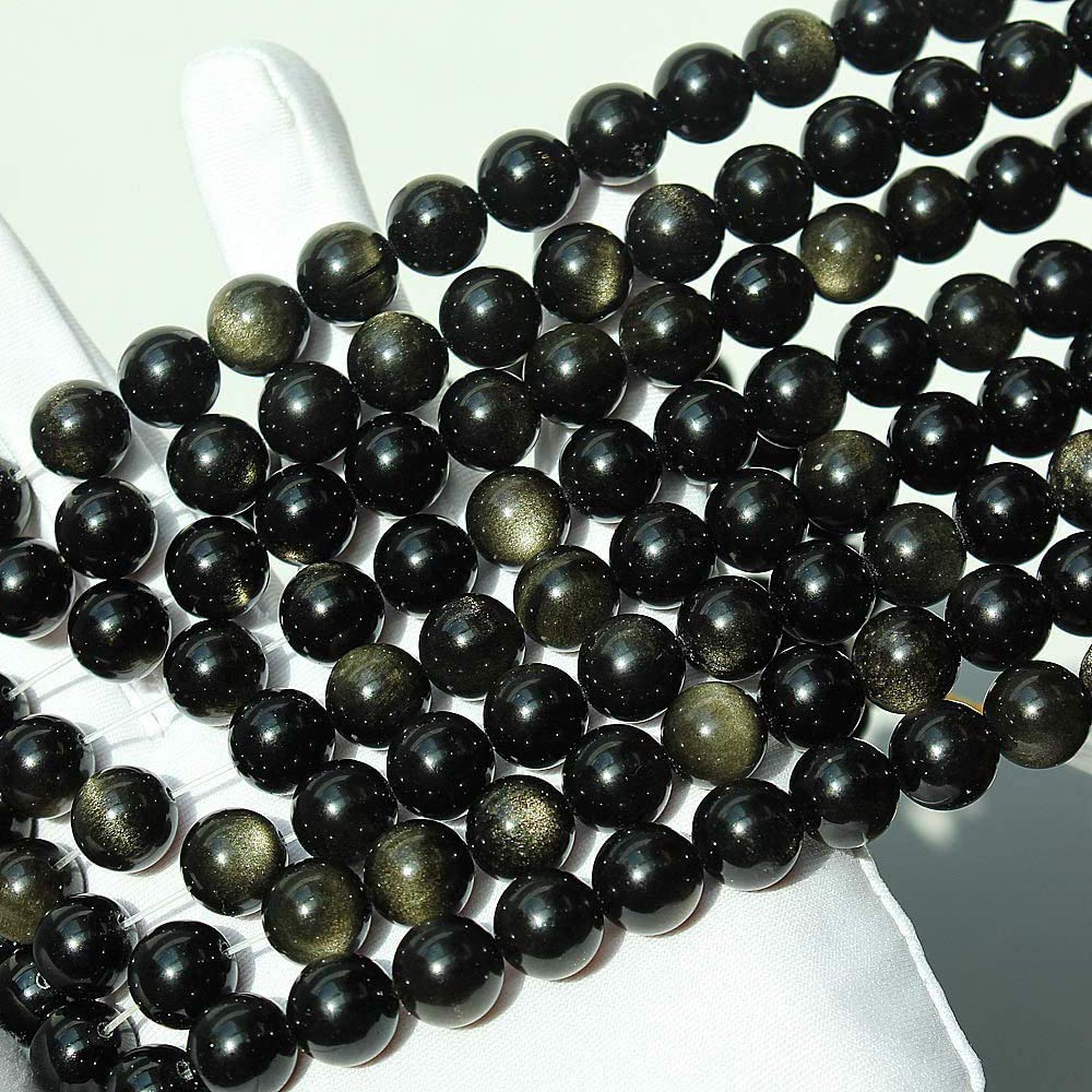 Genuine Golden Obsidian Beads for Jewelry Making Gemstone Semi Precious Stone Round 10mm Strand 15"(36-38pcs)
