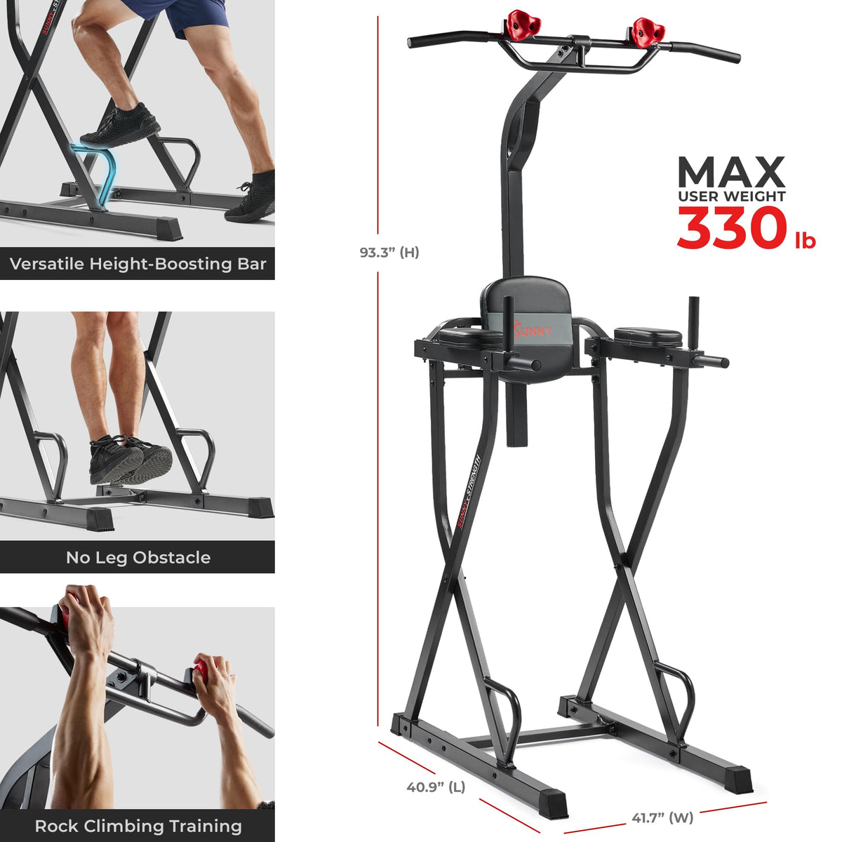 Sunny Health & Fitness Captain’s Chair Full Body Multi-functional Power Tower with Adjustable Pull-Up Bar, Rock-Climbing Grip, Dip Station, Push-Up Bar, Total Home Gym Strength Training - SF-XF922081
