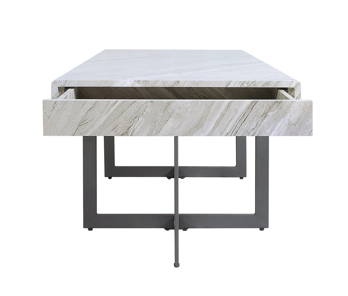 Furniture of America Willy Modern Storage Faux Marble Top 2-Piece Coffee and End Table Set for Living Room, Gray