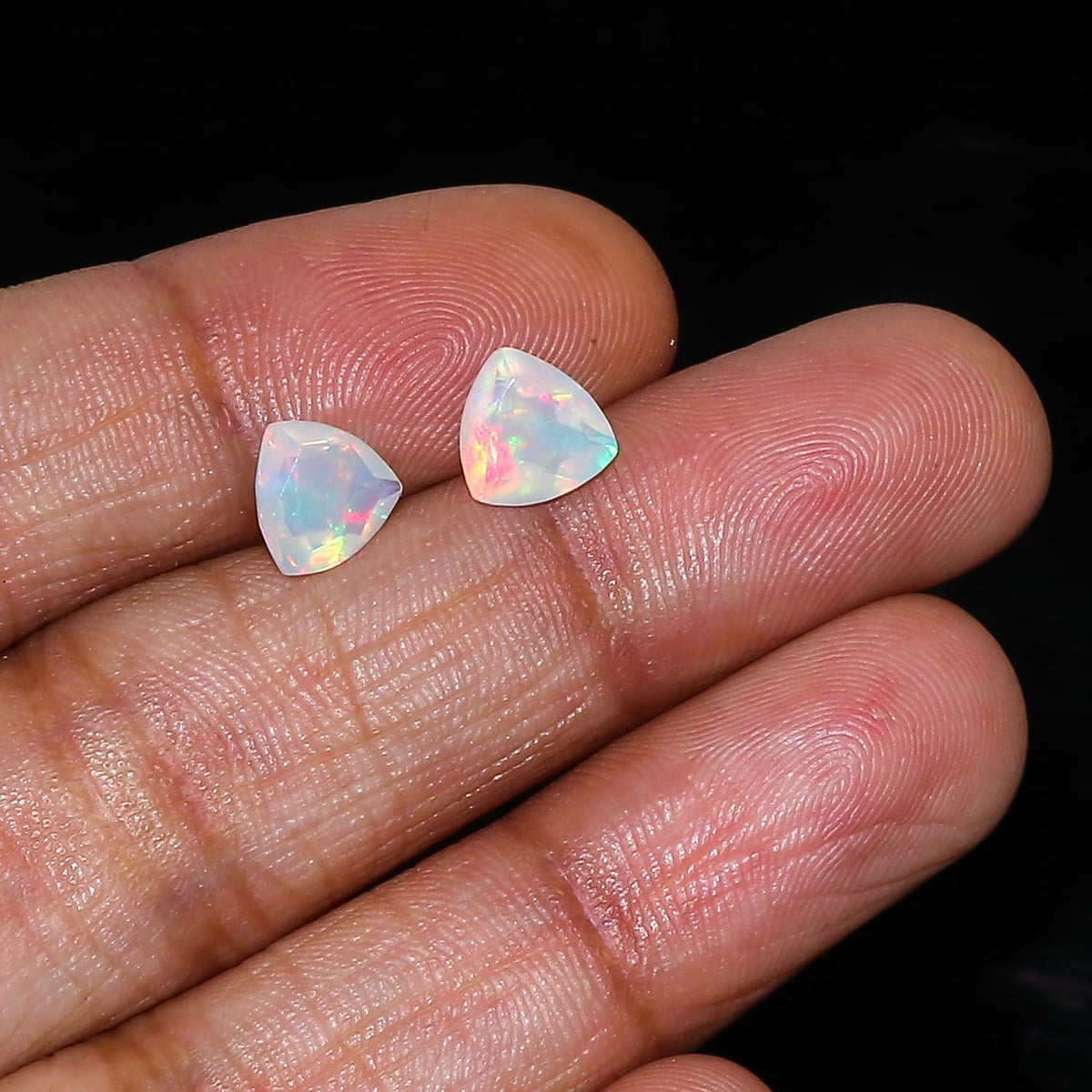 2 Pcs,7x7 MM, Yashee Natural Ethiopian Opal Crystal,Brilliant Cut, Trillion Shape, Jewelry Making Supply, Chakra Energy Healing Gemstone, Real Top Grade Crystal, Birthstone, Wholesale deal