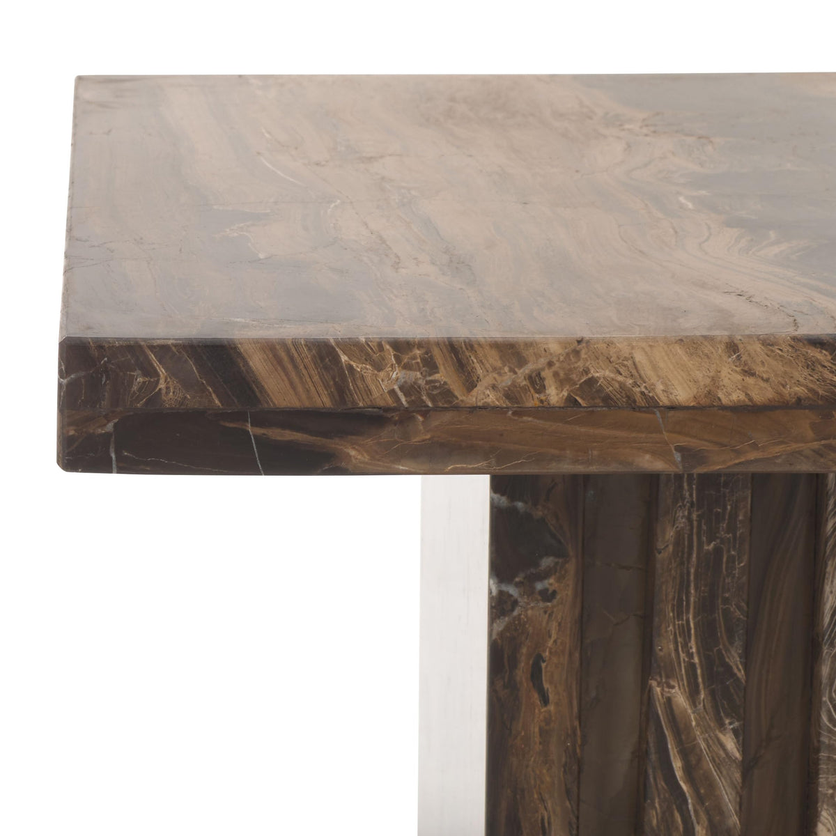 SAFAVIEH Couture Collection - Olivia Brown Marble Accent Table, Square Pedestal Design, Fluted Base Statement Piece (SFV9702B)