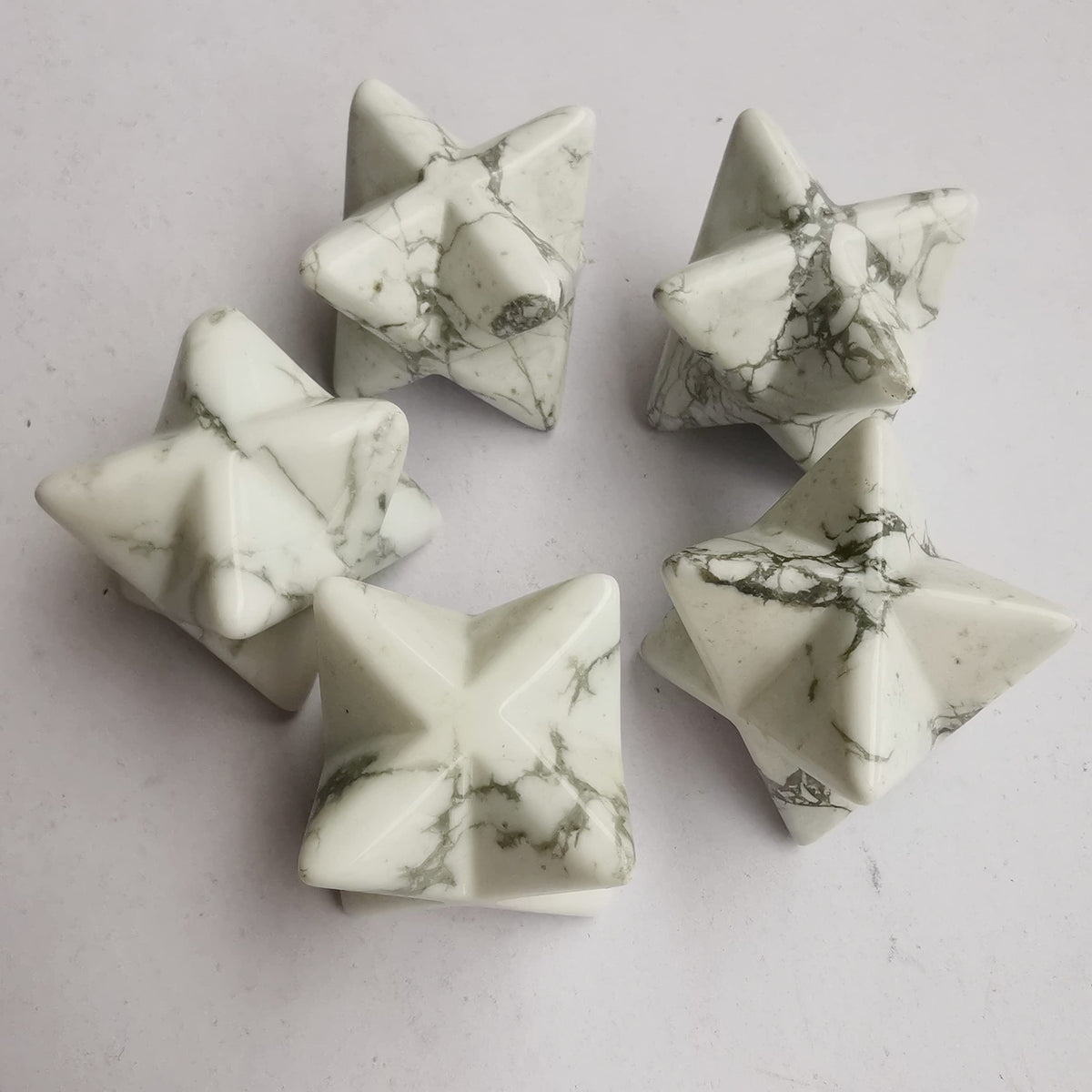 Loveliome Merkaba Star Crystal 1 Inch - Natural Gemstone Sacred Geometry, Hand Carved Six-Pointed Star Spiritual Gift for Meditation,Natural White Howlite
