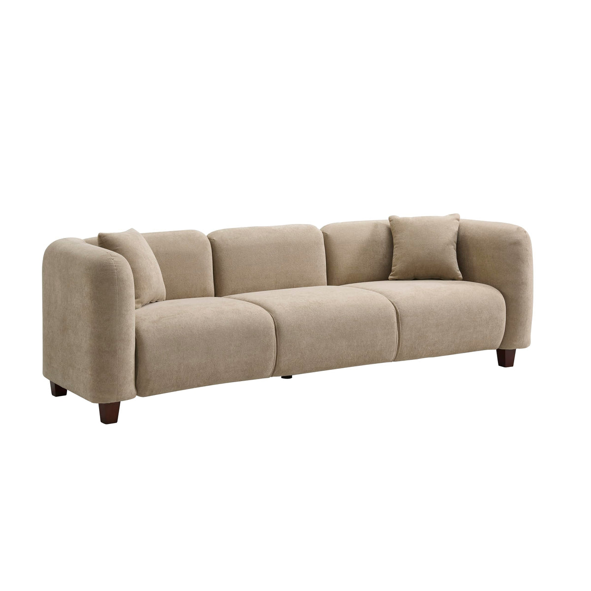 Merax 87" Chenille Upholstered Sofa Couch 3 Seater with 2 Pillows, Modern Living Room Sofa with Solid Wood Legs, Camel