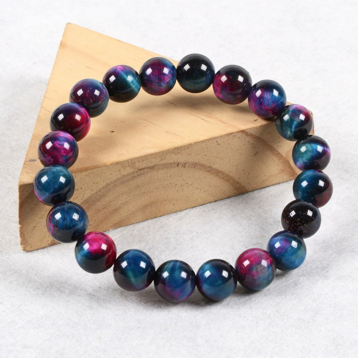 Justinstones Dyed Rose Blue Green Tiger Eye Gemstone 10mm Round Beads Stretch Bracelet 7 Inch Unisex