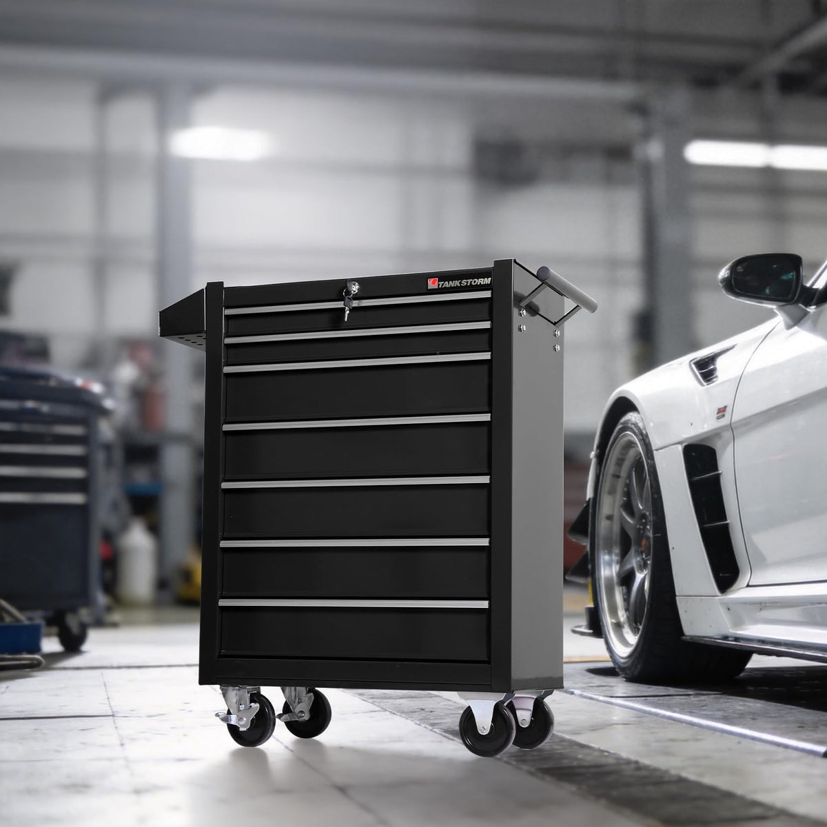 TANKSTORM Tool Chest Heavy Duty Cart Steel Rolling Tool Box 7 Drawer Cart (TZ37-BK)