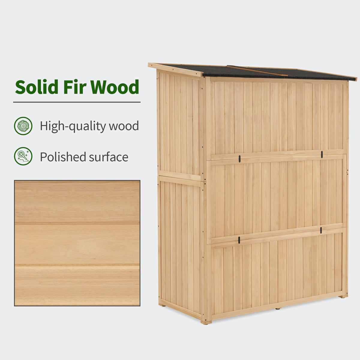 MCombo Outdoor Storage Cabinet, Wooden Storage Shed with Latch, Outside Garden Tool Shed with 2 Doors for Patio Yard Lawn, 1900 (Natural, Large)