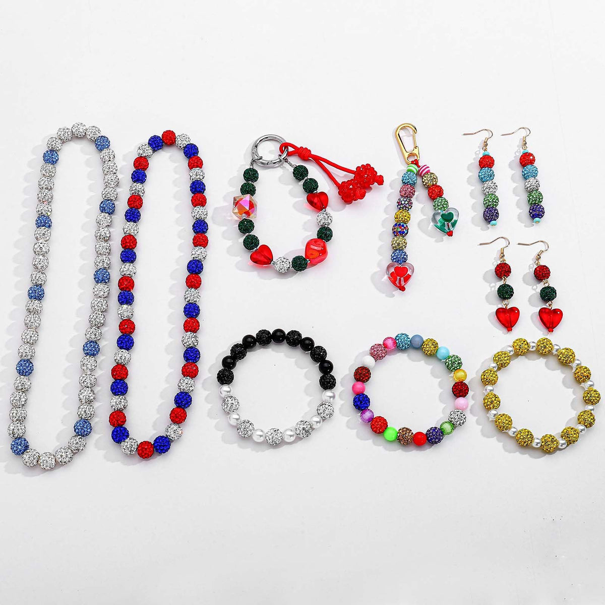 MINIMISSMIANYC 180PCS Rhinestone Beads Jewelry Making kit,10mm Crystal Color Round Sparkle Clay Beads Disco Ball Bulk Baseball Necklace Bracelets Earrings Keychain Bag Charm DIY Crafts