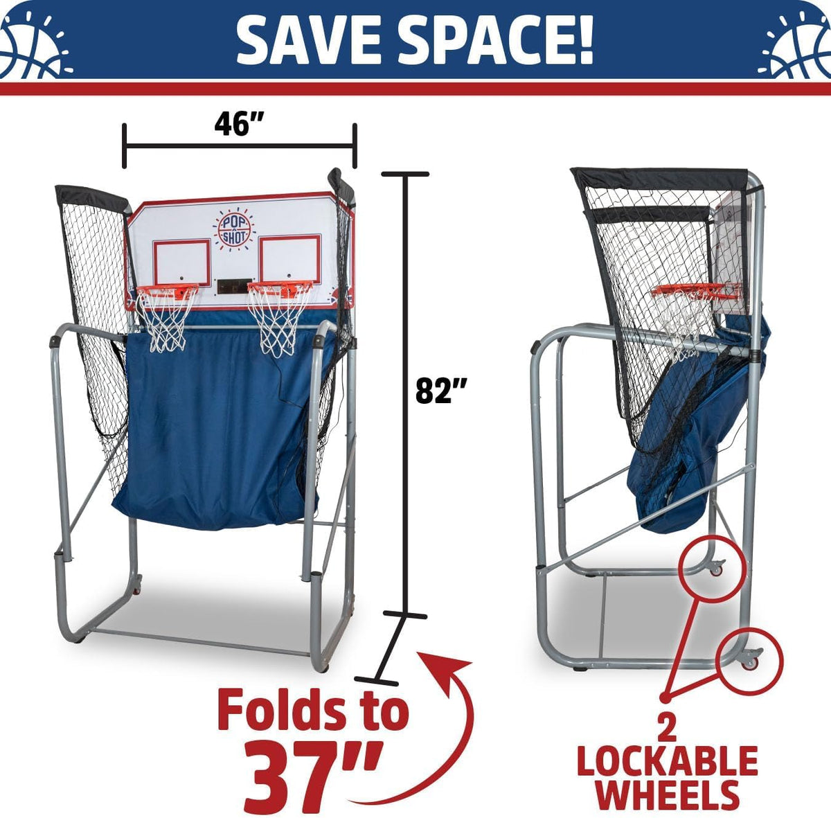 Pop-A-Shot - Home Dual Shot with New Orleans Pelicans NBA Graphics l Sensor Scoring l 16 Game Modes l 7 Balls l Foldable Storage l for All NBA Fans