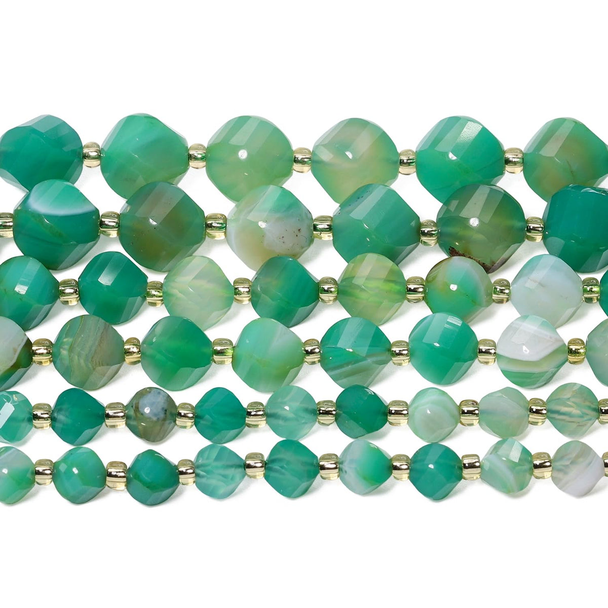 Yochus 42pcs Natural Green Striped Agate Stone Beads for Bracelet,2strands 6mm Facted Twist Loose Gemstone Beads for Jewelry Making DIY Craft Necklace Earring