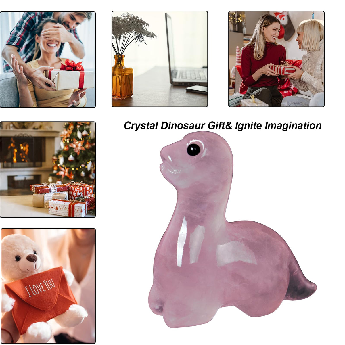 Hguxmcu Hand Carved Rose Quartz Dinosaur Figurine 2 Inch Healing Crystal Statue Realistic Gemstone Animal Sculpture Reiki Energy Decor Lucky Gift for Meditation Collectors