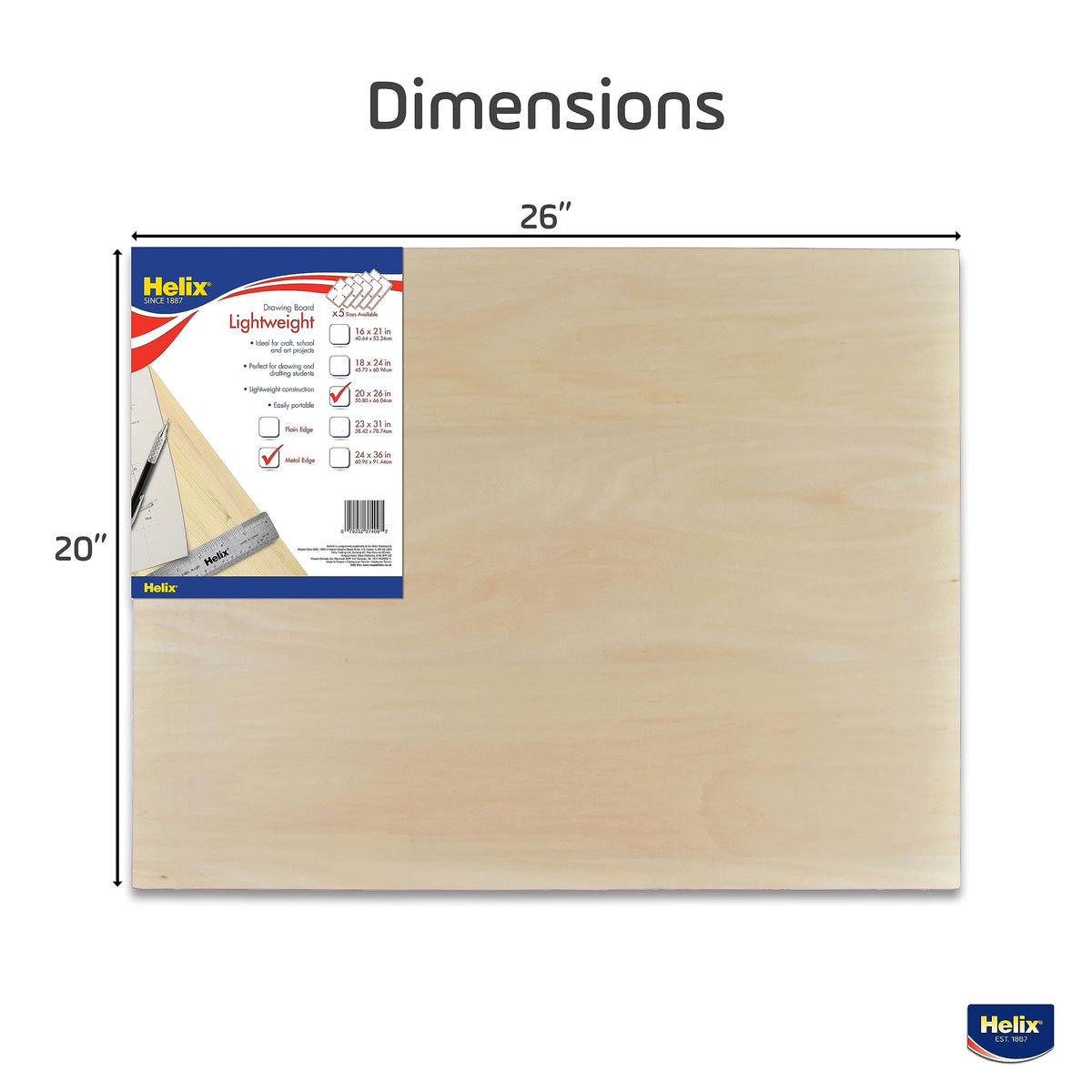 Maped - Helix Wooden Lightweight Drawing Board 20 x 26 Inch - Sketching Outdoors - Warp-resistant Design - Prevents Warping & Perfect for T-Squares - Portable and Lightweight