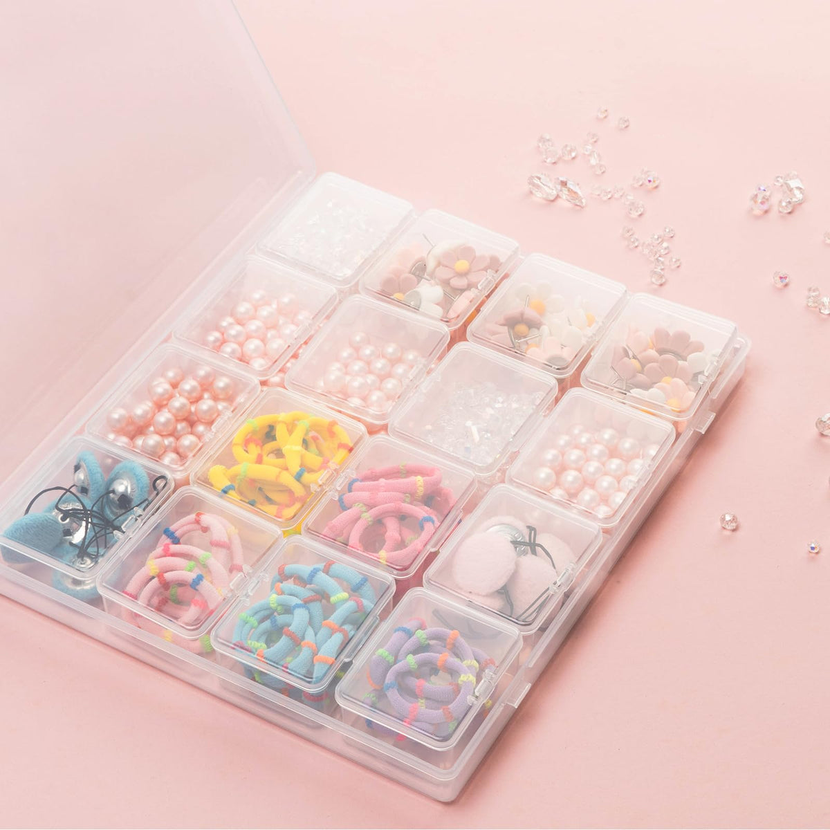 CINDALOG 2PACK Bead Storage Containers, 32 Grids Clear Plastic Bead Organizer Craft Organizers and Storage Box with Secure Hinged Lid for Jewelry Charms, Nail Jewelry Rhinestones, DIY Supply Case