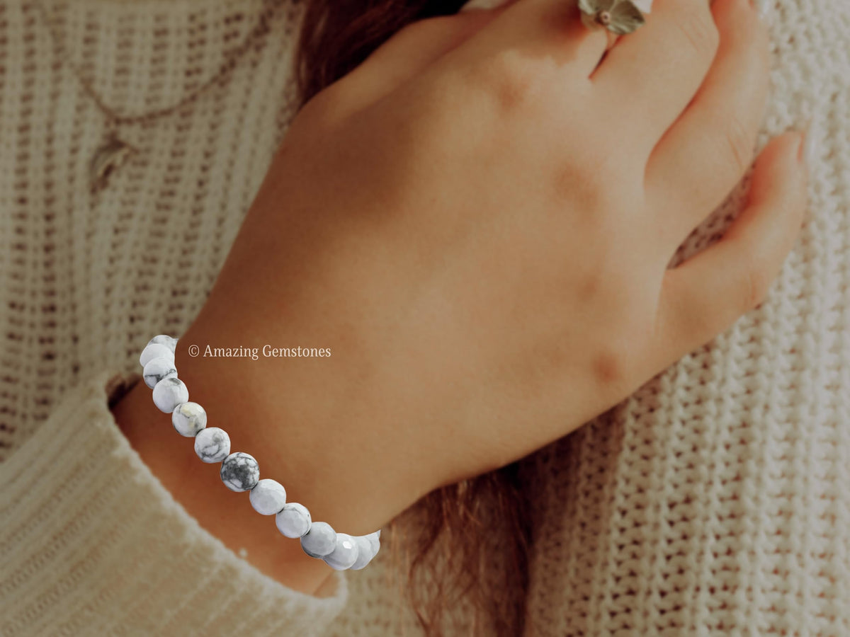 Amazing Gemstone Howlite Bracelet for Women - Chakra Mens Bracelet Protection Crystals and Healing Stones - Blessing Spiritual Meditation Gift Christmas Stocking Stuffers