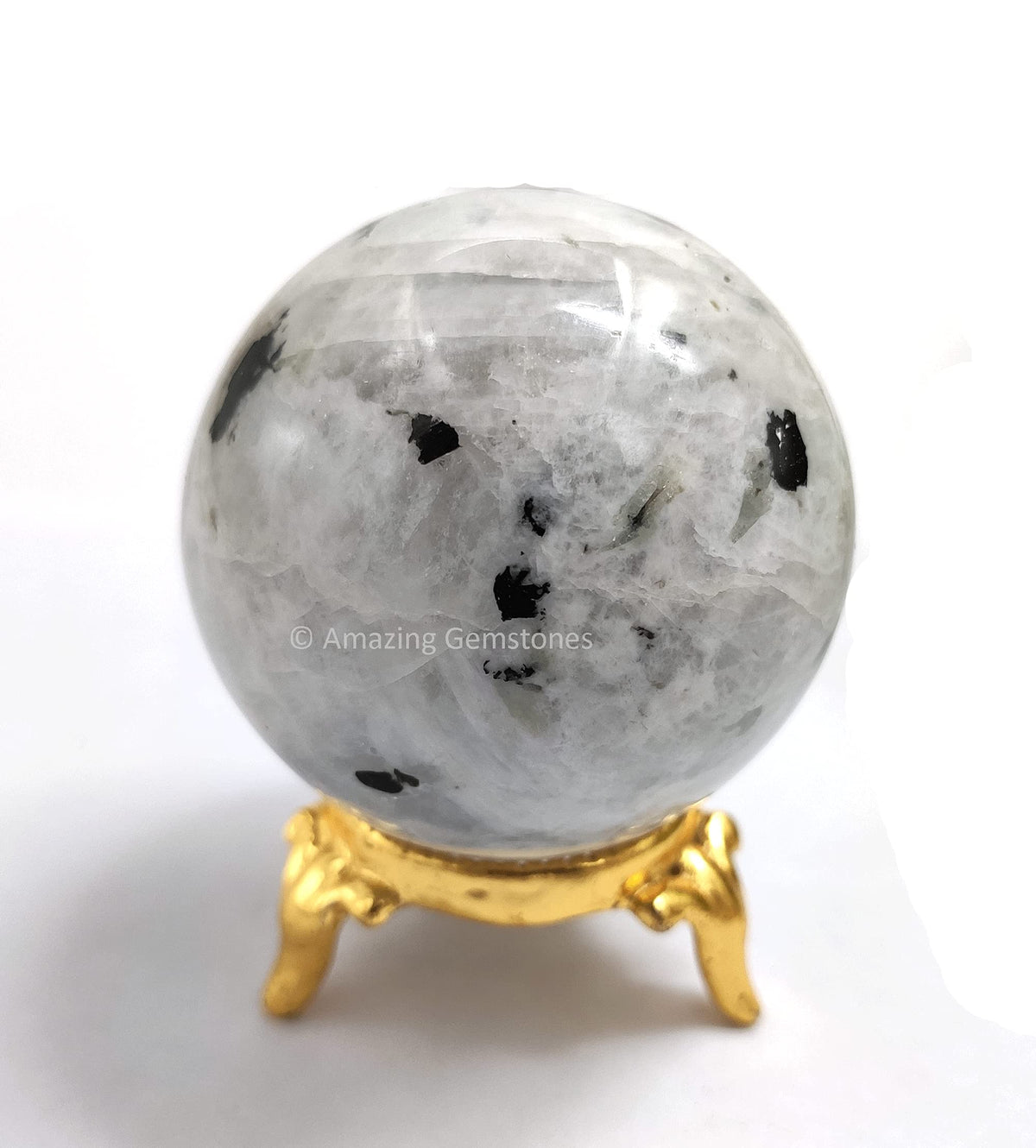 Rainbow Moonstone Crystal Sphere Round Ball with Sphere Holder Stand, Natural Healing Stone Sphere for Massage Meditation Crystal Grid Witchcraft Supplies Reiki Yoga