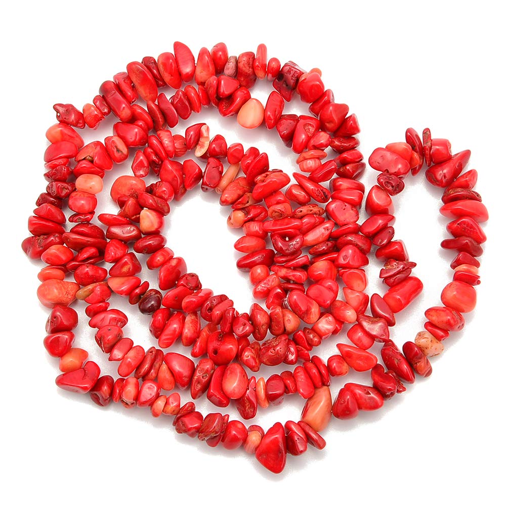 PLTbeads 5-8mm Natral Healing Gemstone Waist Bracelets Necklace Kit Irregular Stone DIY Crafts Design Jewelry Making 1 Strand per Bag Approxi 34 inch (Red Coral Chips)