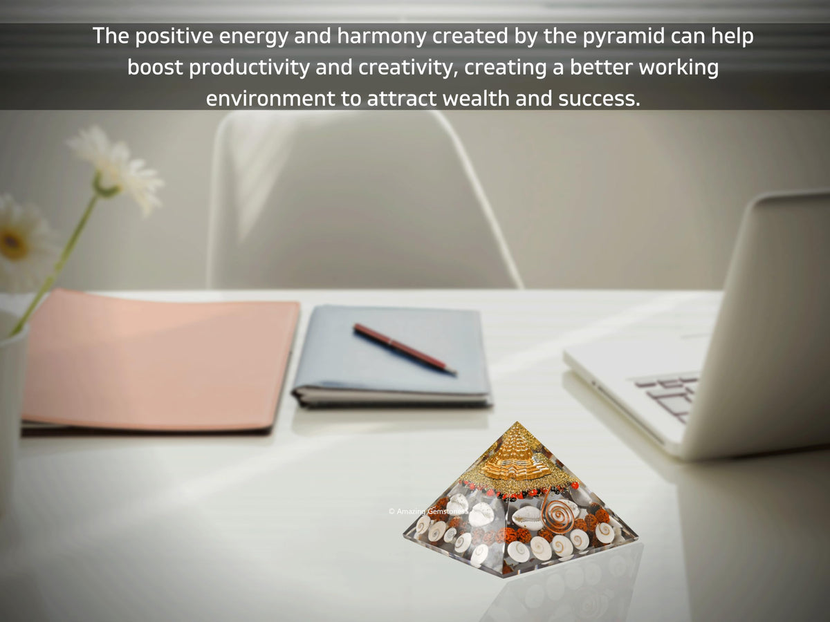 Amazing Gemstone Laxmi Yantra Orgone Pyramid Gomati Chakra, Rudraksha, Cowrie Kodi Maha Laxmi Pyramid Crystals and Healing Stones - Authentic Orgonite & Organite Gifts for Home Vastu Stone