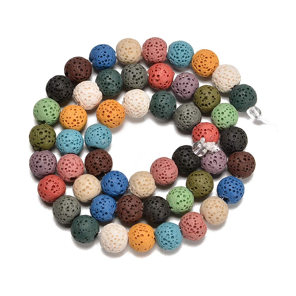 PLTbeads Gorgeous Natural Gemstone Loose Beads Smooth Round Approxi 15.5 inch DIY Bracelet Necklace for Jewelry Making (6mm, Colorful Lava Rock)