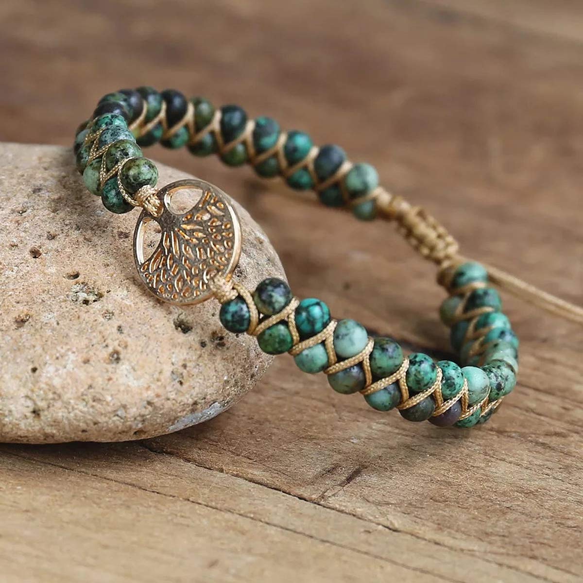 Jinxiuge Tree of Life Turquoise Stone Bracelet for Women Handmade Braided Layered Bead Bracelet with Black Gift Box