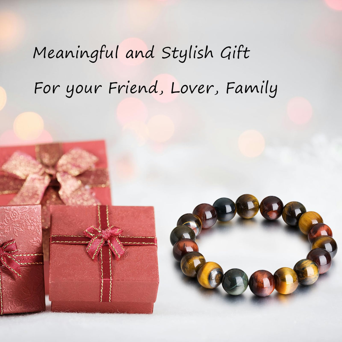 Tiger Eye Bracelets for Women Men, Triple Protection Chakra Beaded Bracelet, Relax Anxiety Healing Crystal Jewelry for Balance, Natural Gemstones Bracelets Gifts for Women Birthday (10MM)