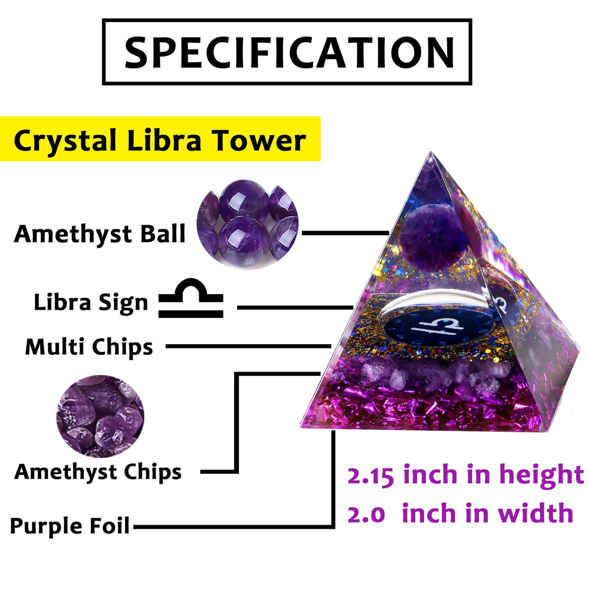 YATOJUZI 12 Zodiac Libra Birthday Gifts for Women Men Amethyst Healing Crystals Natural Crystal Stones Gemstones Orgonite Chakra Reiki Lucky Energy Purple Decor for Office Desk Decorations