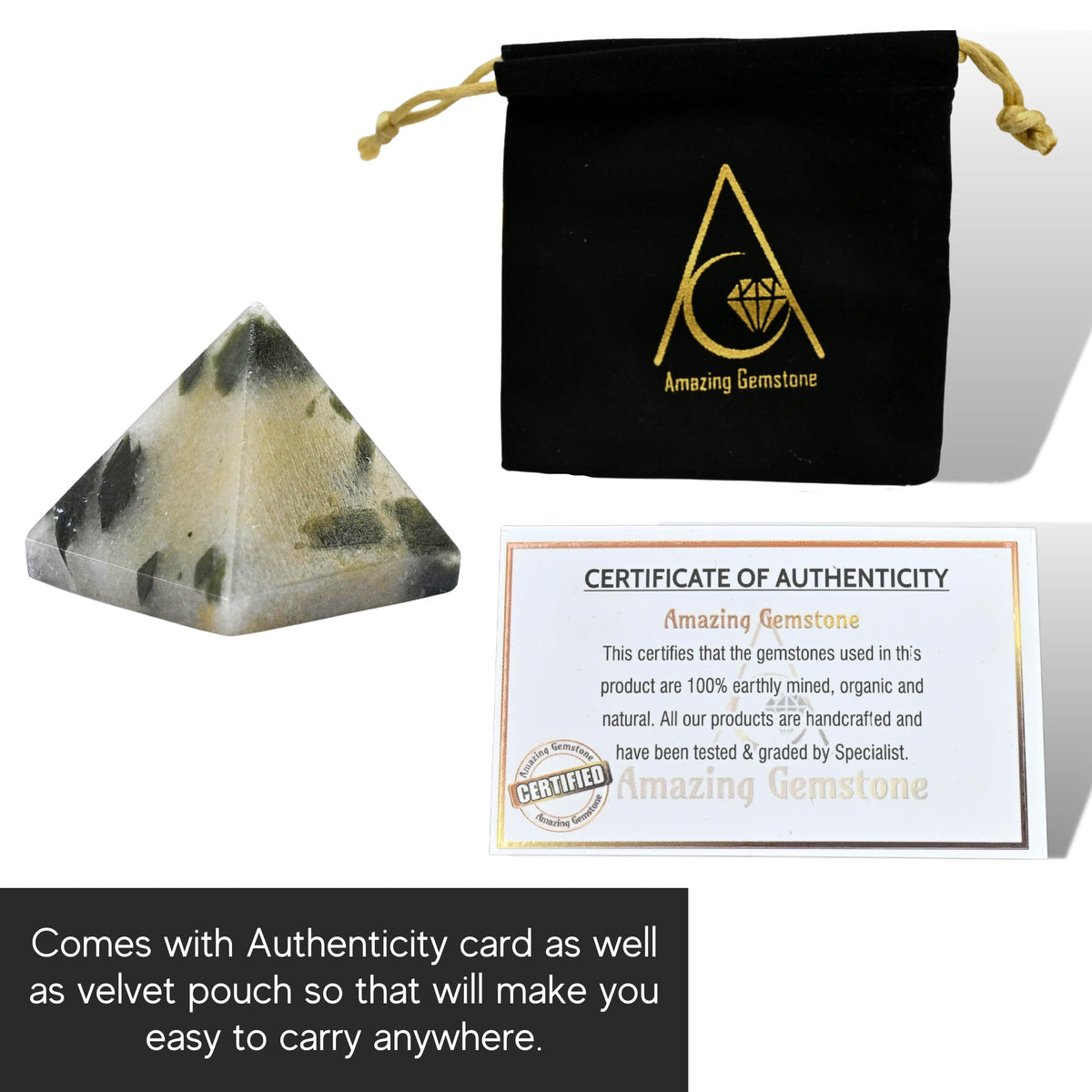 Amazing Gemstone Green Tourmaline in Quartz Pyramid Crystal Healing Stones - 1" Great Pyramid Figurine of Natural Stone Pyramid for Meditation, Reiki, Chakra Balancing and Crystal Pyramids Grid
