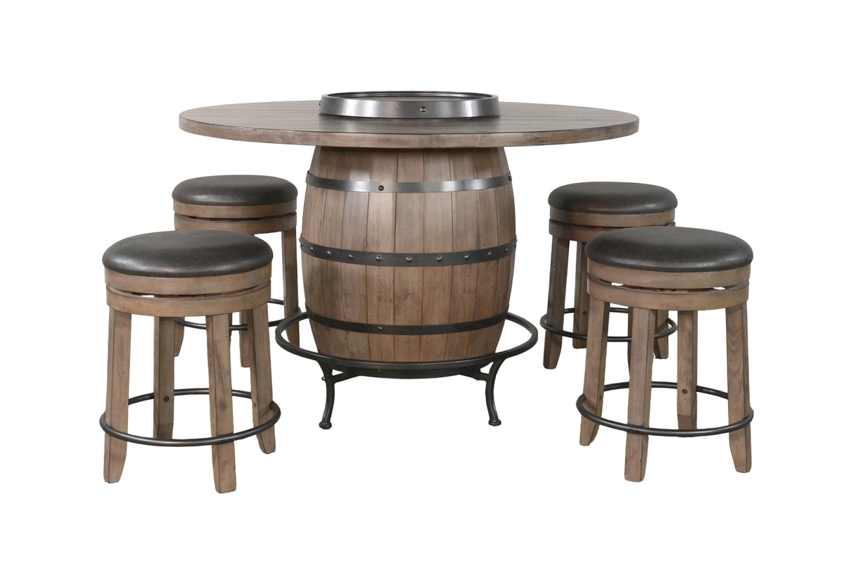 Sunny Designs Round Pub Table with Wine Barrel Set
