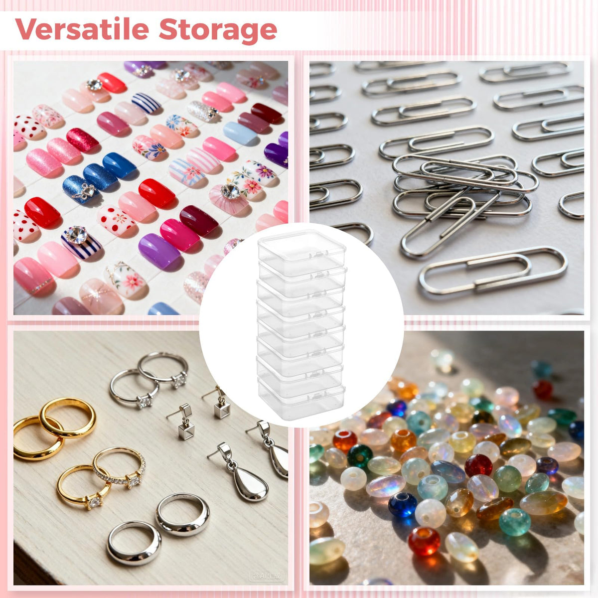 100 Pcs Plastic Bead Storage Containers, 2.2 x 2.2 x 0.8" Small Storage Boxes, Clear Square Containers with Hinged Lids, Mini Organizer Cases for Jewelry, Crafts, Small Items, Parts