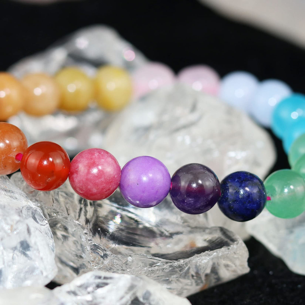 DAZCOLO 8mm Natural Gemstone Stretch Bracelet, Handmade Unisex Crystal Bracelets for Meditation, Yoga, Spiritual Healing & Positive Energy (7 Chakra)