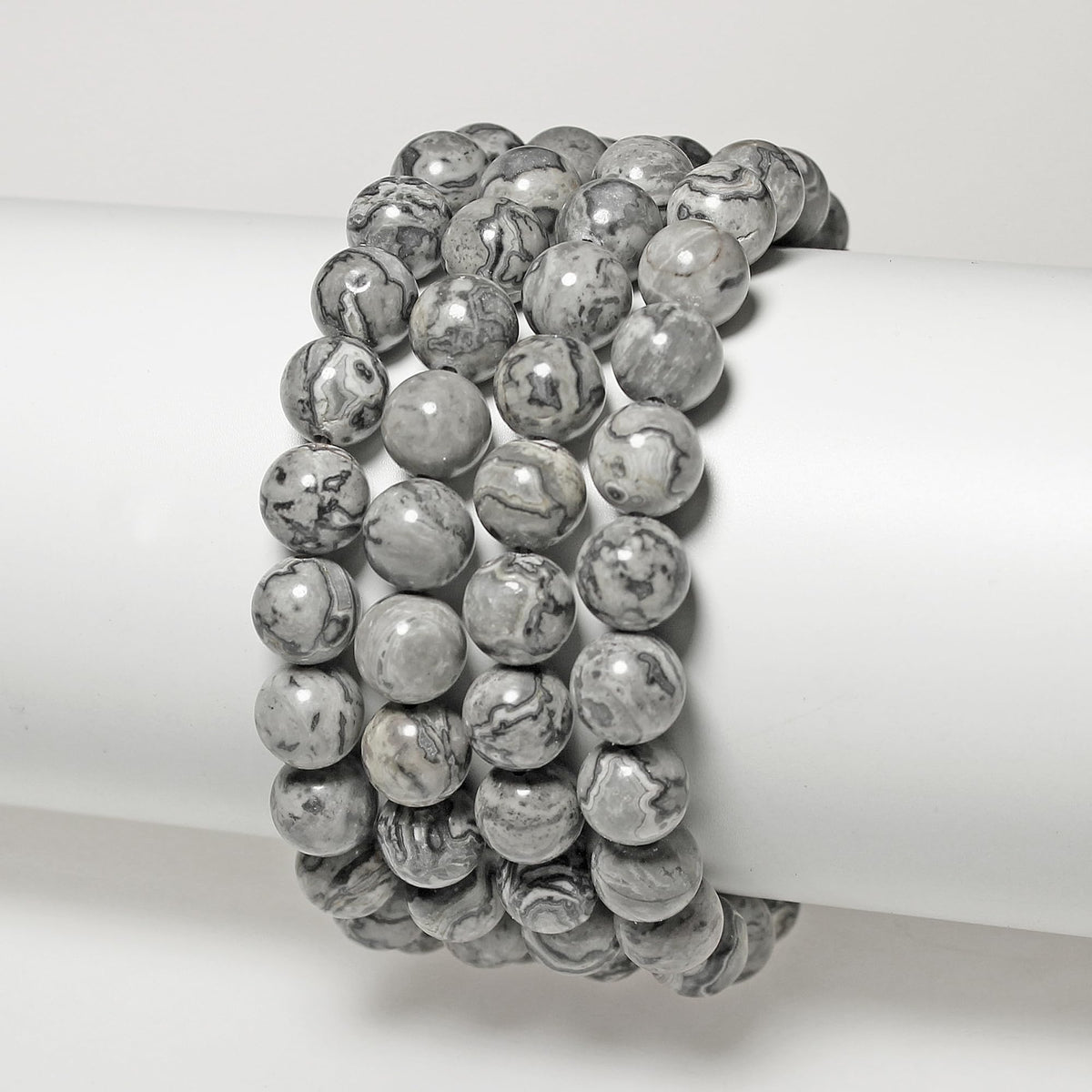 MJDCB AAA Natural Map Stone Beads Gray Picasso Stone Beads for DIY Bracelet Making 15" (8mm)