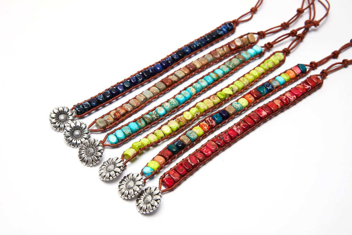 ZOSOJONA 7 Chakra Bracelet Bohemian Handmade Leather Wrap Healing Protection Natural Stone Yoga Beaded Bracelets Boho Friendship Jewelry (Gray Turquoise)