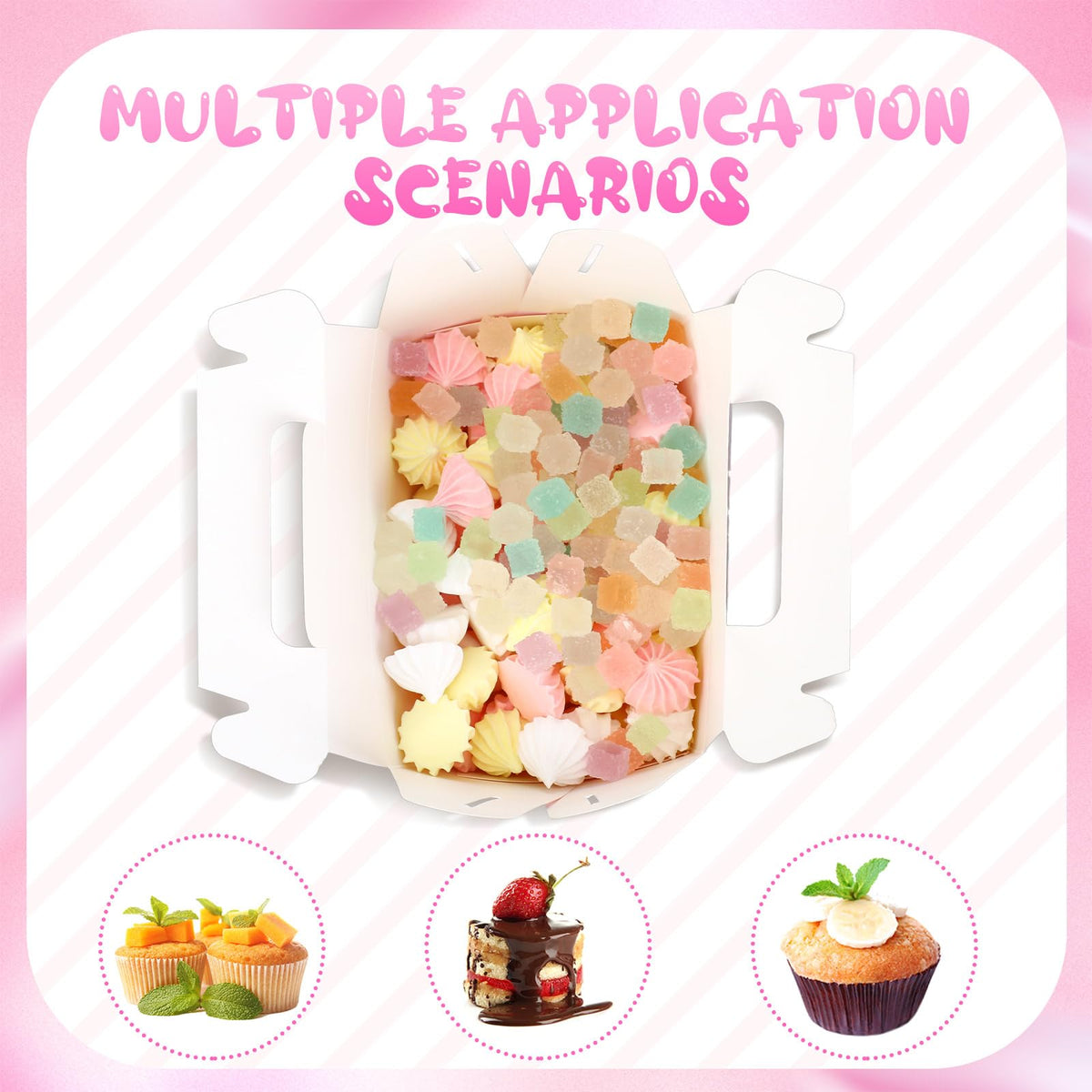 TecUnite 50 Pcs Pink Polka Dot Party Favors Boxes Large Treat Candy Gift Boxes with Handles 6.3 x 6.3 x 3.5 Inches for Birthday Halloween Christmas Party Supplies