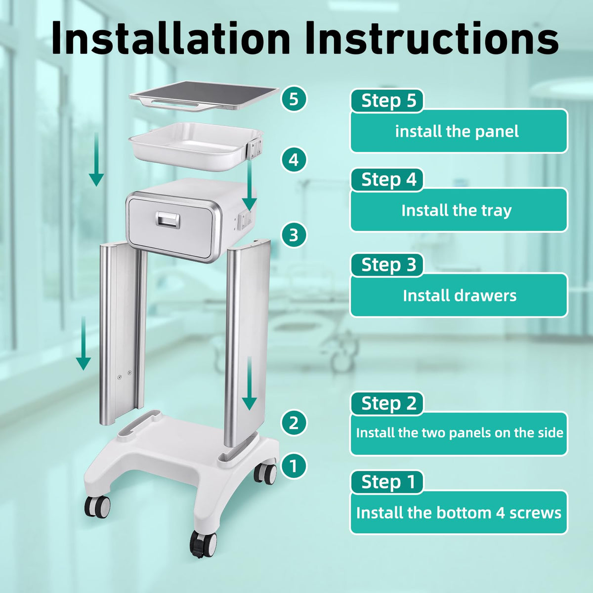 Professional Mobile Medical Trolley with Wheels and Drawers for Home Bedroom Salon Lab Hospital Dental Office Clinic