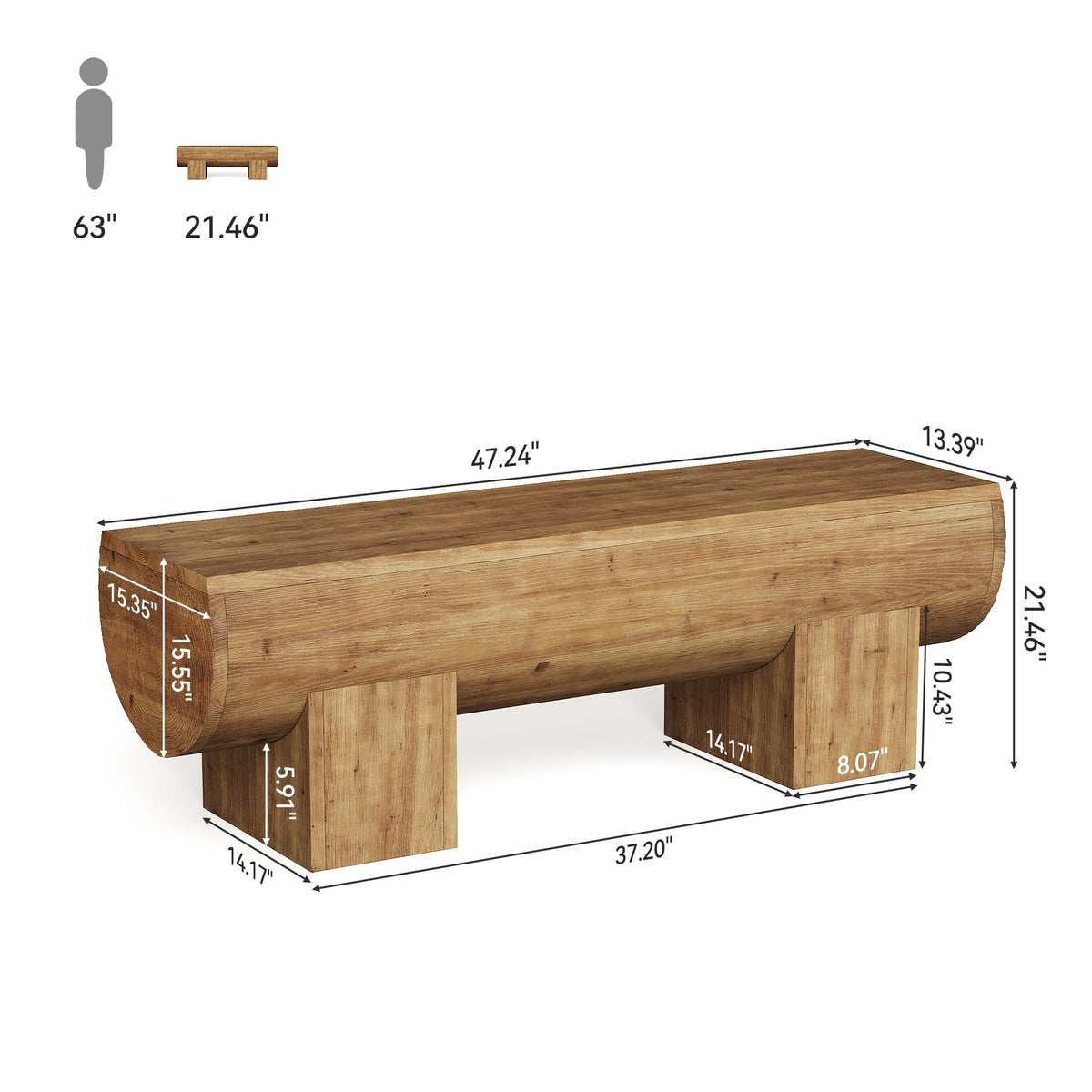 TRIBEWOOD 47 Inch Wooden Entryway Bench, Solid Wood End of Bed Bench Seat, Farmhouse Indoor Bench for Bedroom, Hallway, Living Room, Brown
