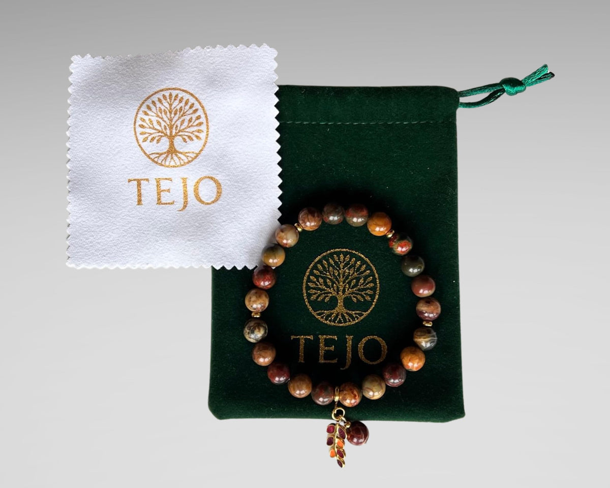 TEJO Natural Stone Beaded Bracelet – Handmade Energy Healing Bracelet for Men & Women, Yoga Chakra Jewelry Gift (Picasso Jasper Natural Stone Bracelet – for Women, 6.5 inches)
