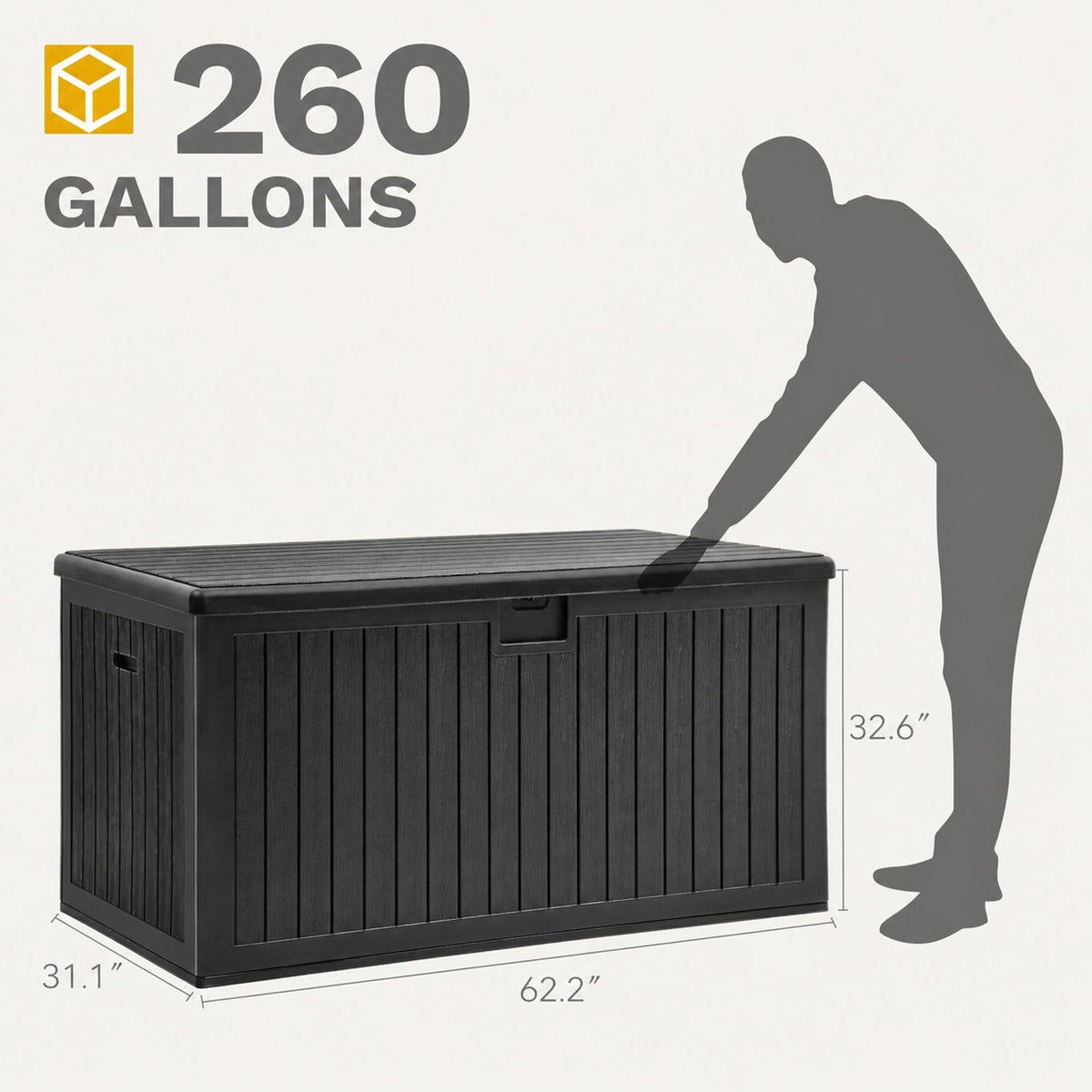 DWVO 260 Gallon Resin Outdoor Storage Box, XXL Double-Wall Waterproof Deck Box with Divider, Doubles as Table or Seating with 1000 lbs Capacity, Lockable (Black)
